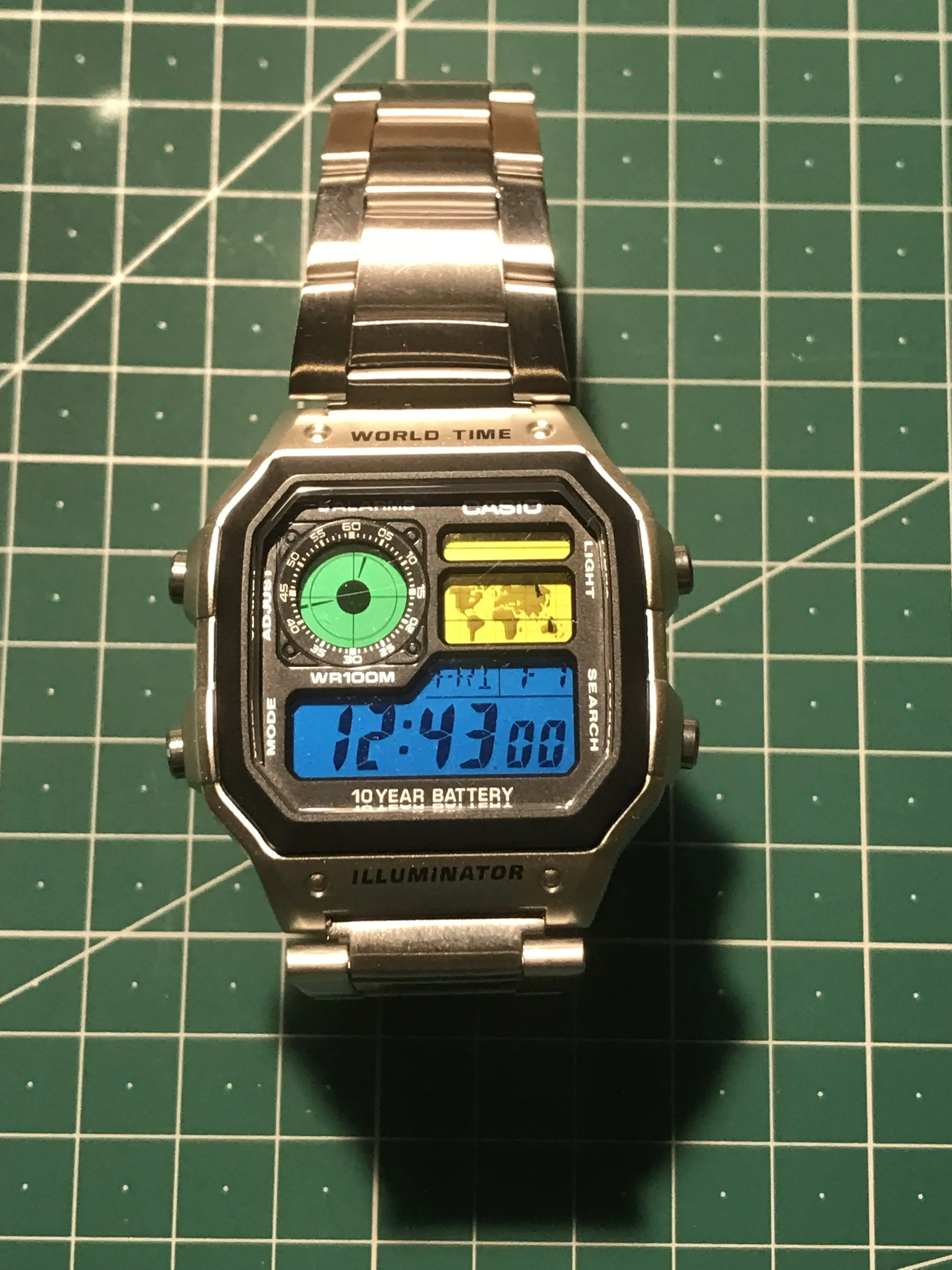 Custom Casio AE-1200 (Royale) Wasteland (Fallout Pip-boy) Green blue yellow Gel Filter