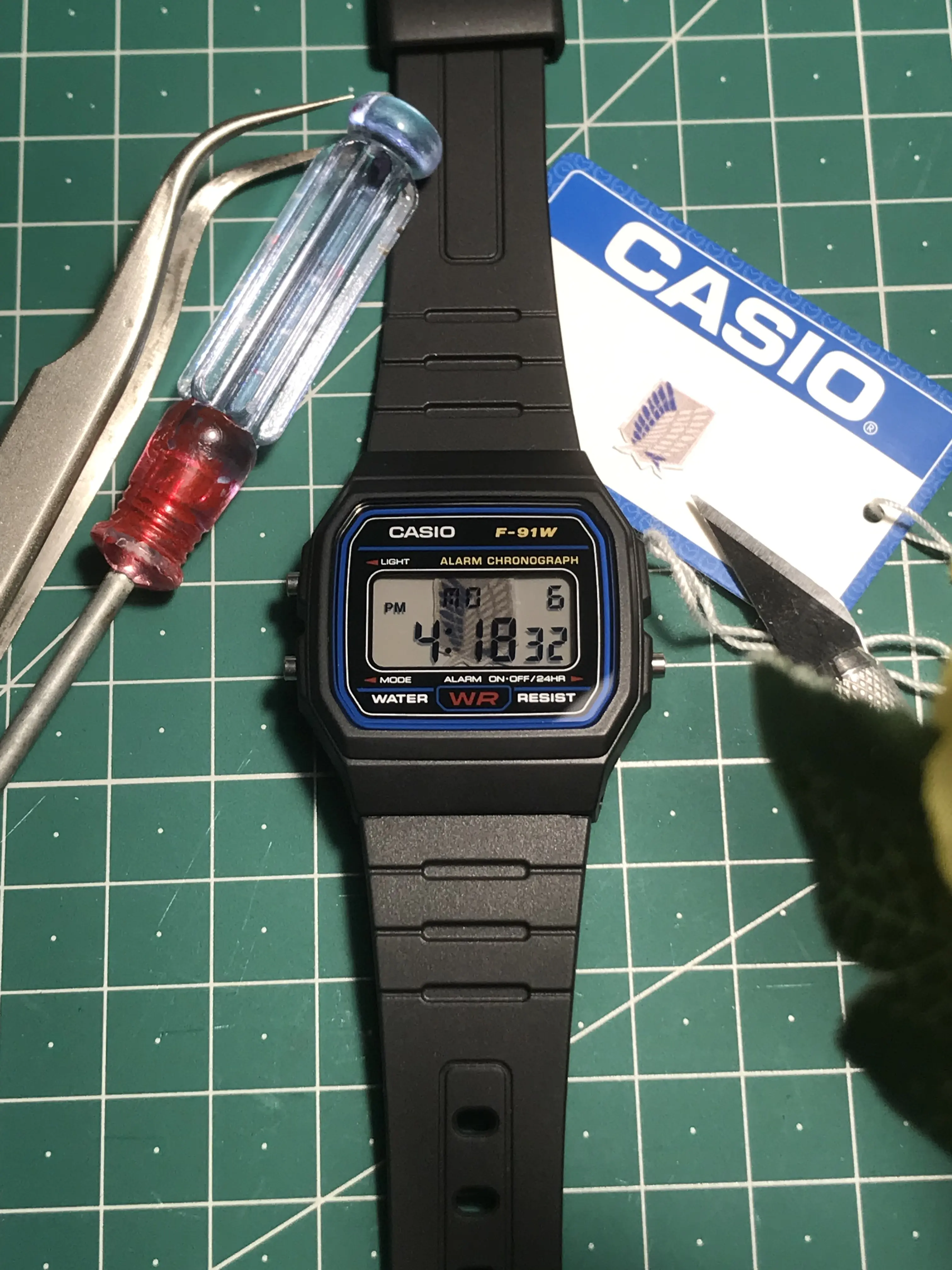 Custom Casio F91W Modded - Attack On Titan - Survey Corps - Wings of Freedom - Multi-Layer Parallax Display