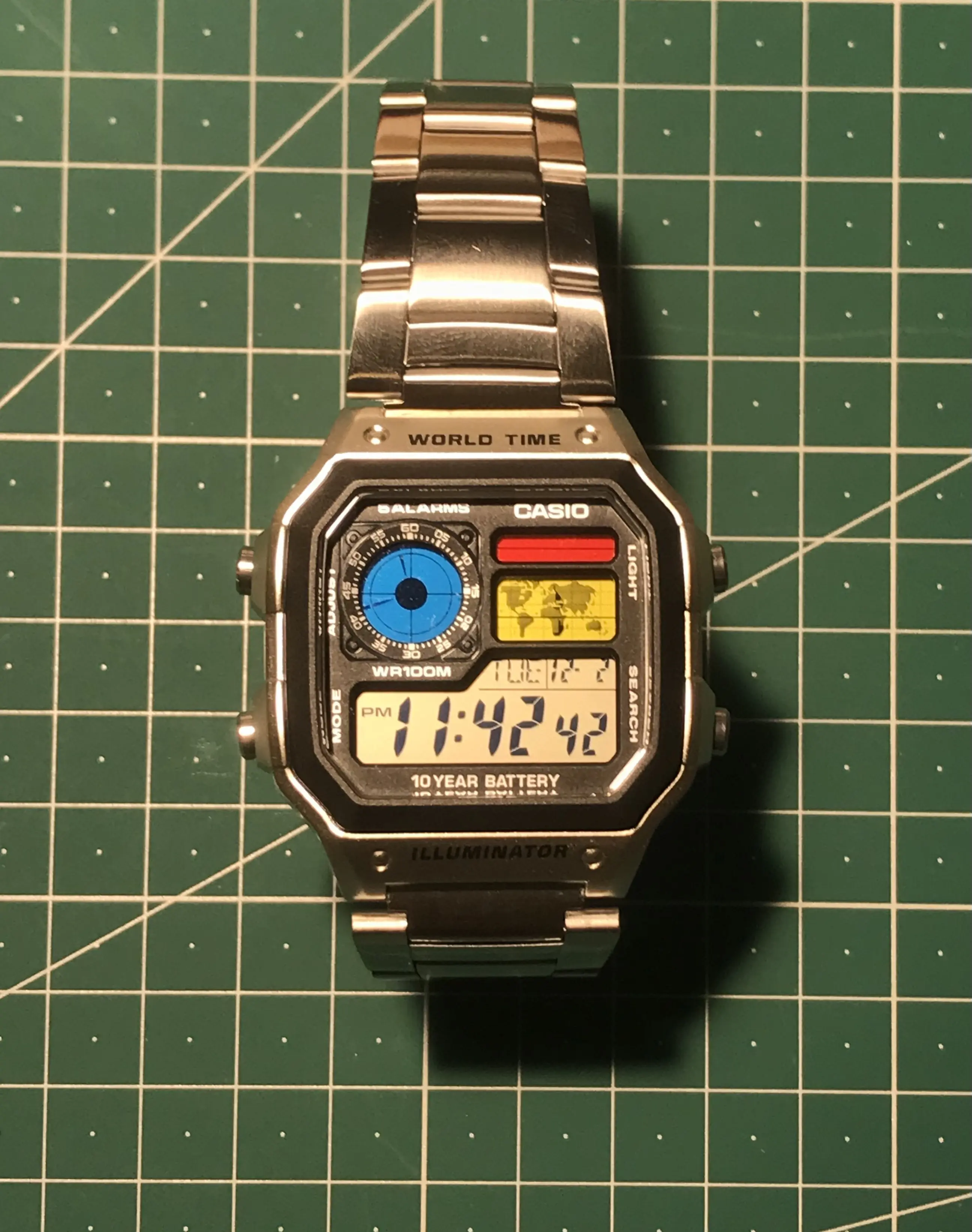 Casio AE-1200 (Royale) The Command Center red blue yellow filter front view